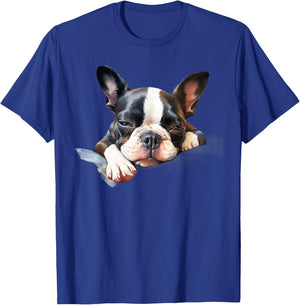 Colorful Sketch Oil Painting Of A Boston Terrier Dog Sleep T-Shirt - T-Shirt | Royal