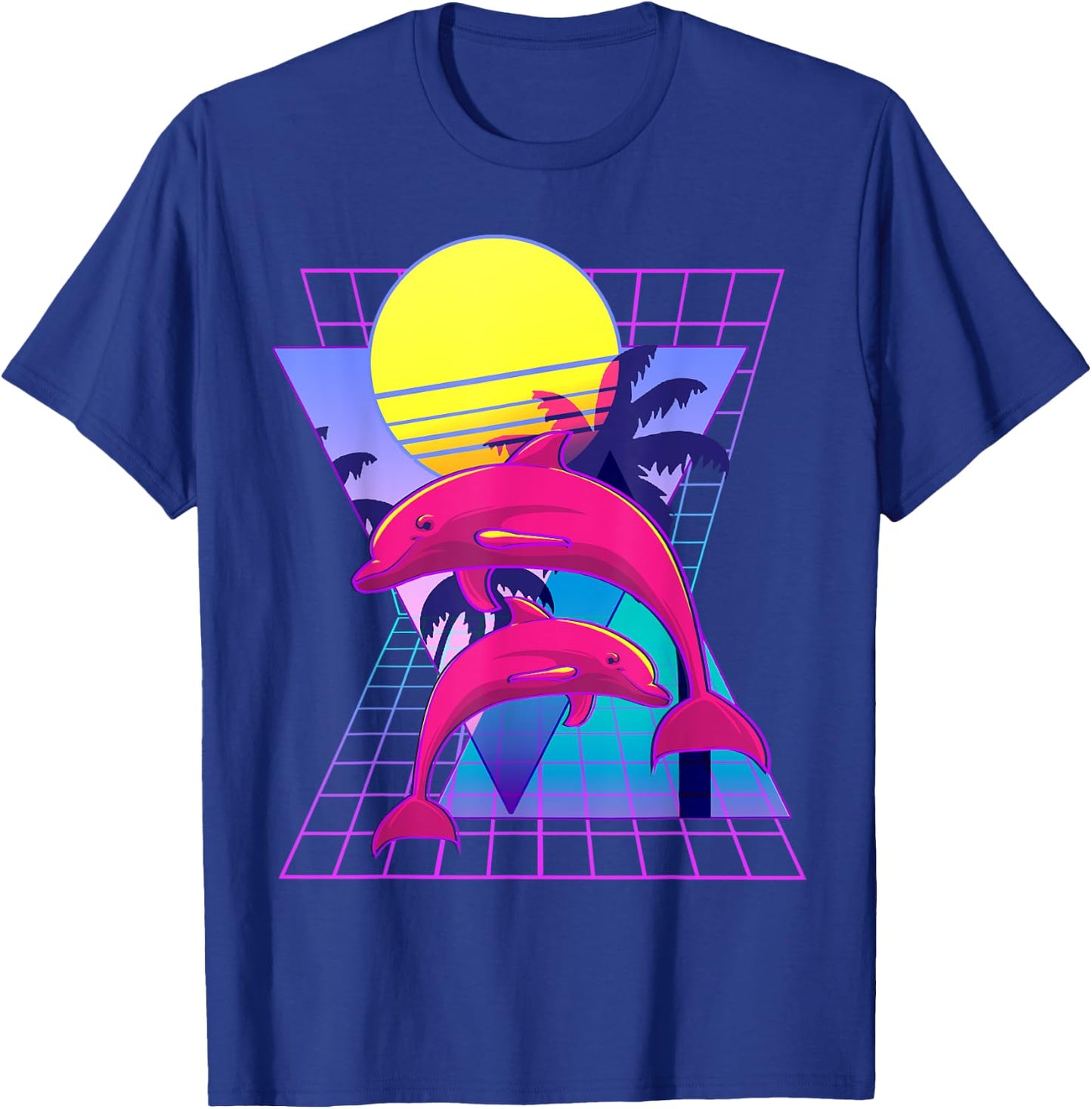 Vaporwave Dolphins Retro 80s Aesthetic T-Shirt - T-Shirt | Royal