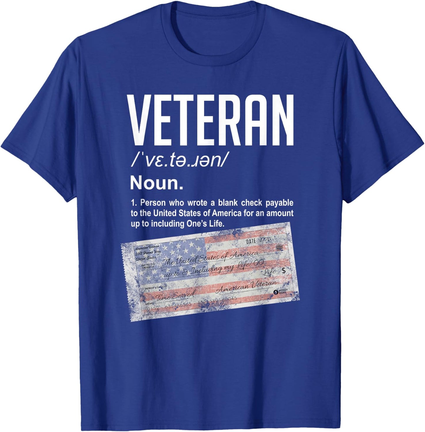 Veteran Definition Blank Check Patriotic T-Shirt - T-Shirt | Royal