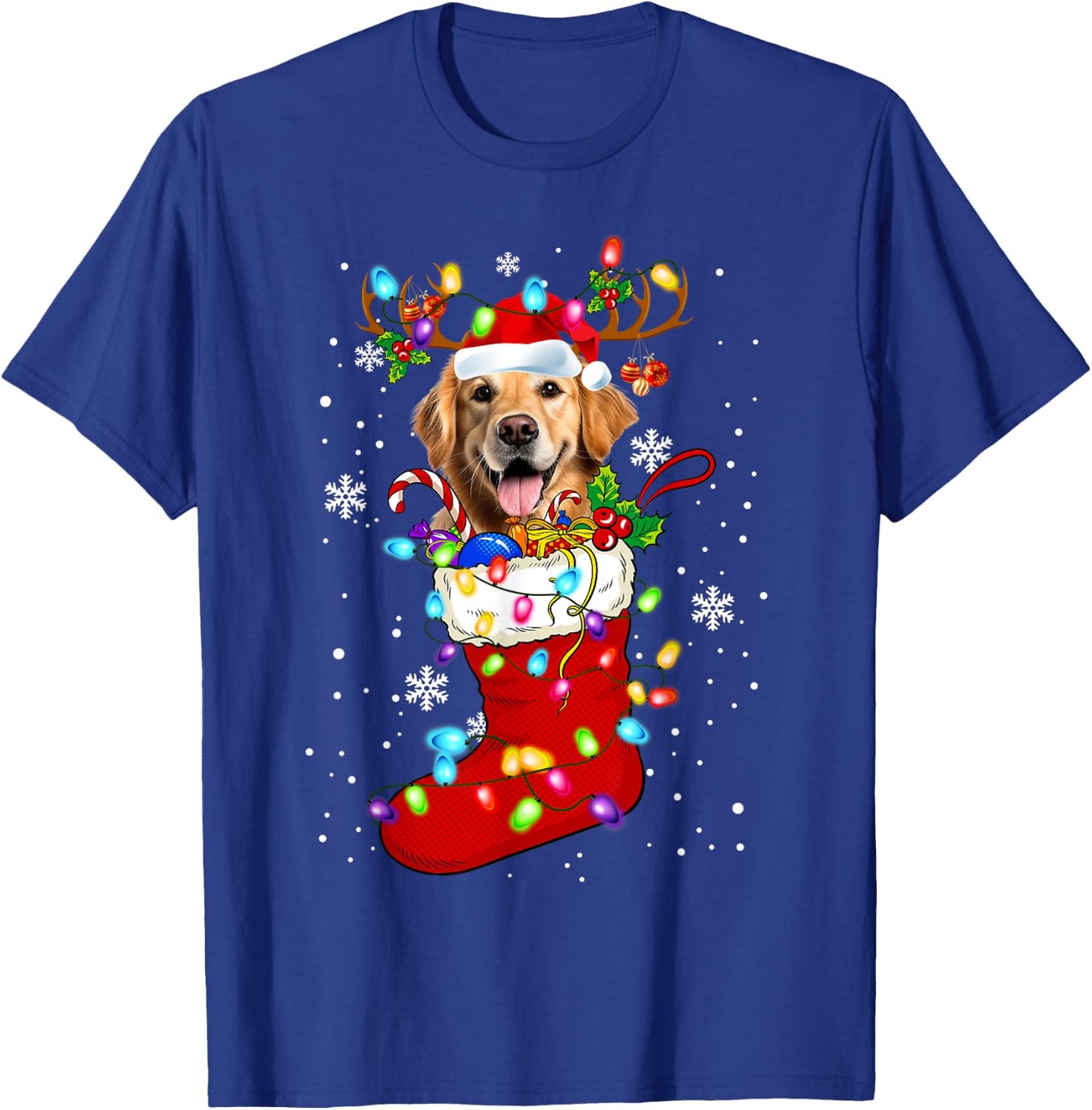 Santa Golden retriever In Christmas Socks Lover Kids Family T-Shirt - T-Shirt | Royal