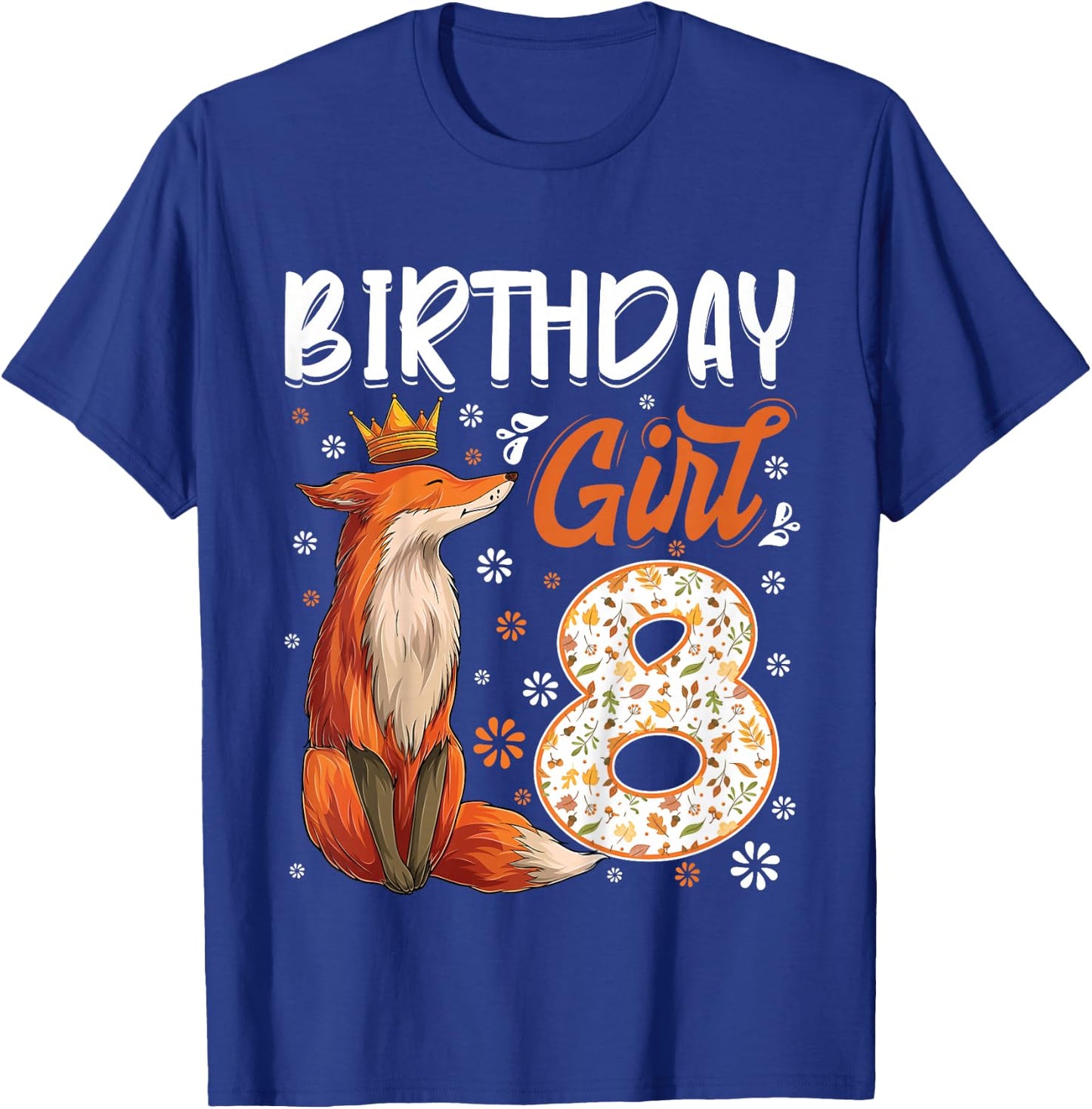 Kids Fox Animal Lovers 8th Birthday Girl Fox B-Day 8 Year Old T-Shirt - T-Shirt | Royal
