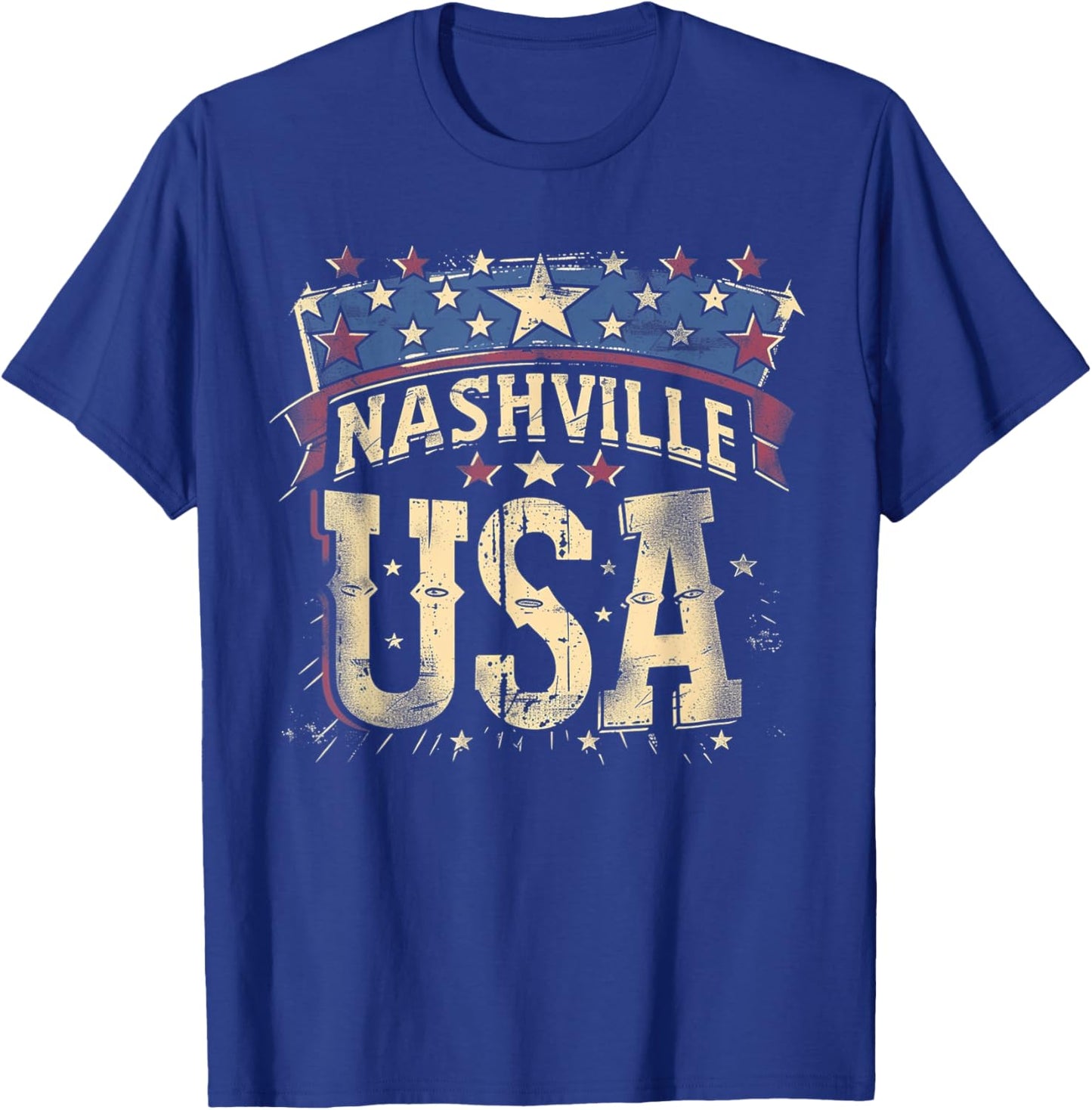 Nashville - USA 4th of July Retro American Flag Vintage T-Shirt - T-Shirt | Royal