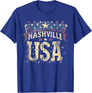 Nashville - USA 4th of July Retro American Flag Vintage T-Shirt - T-Shirt | Royal