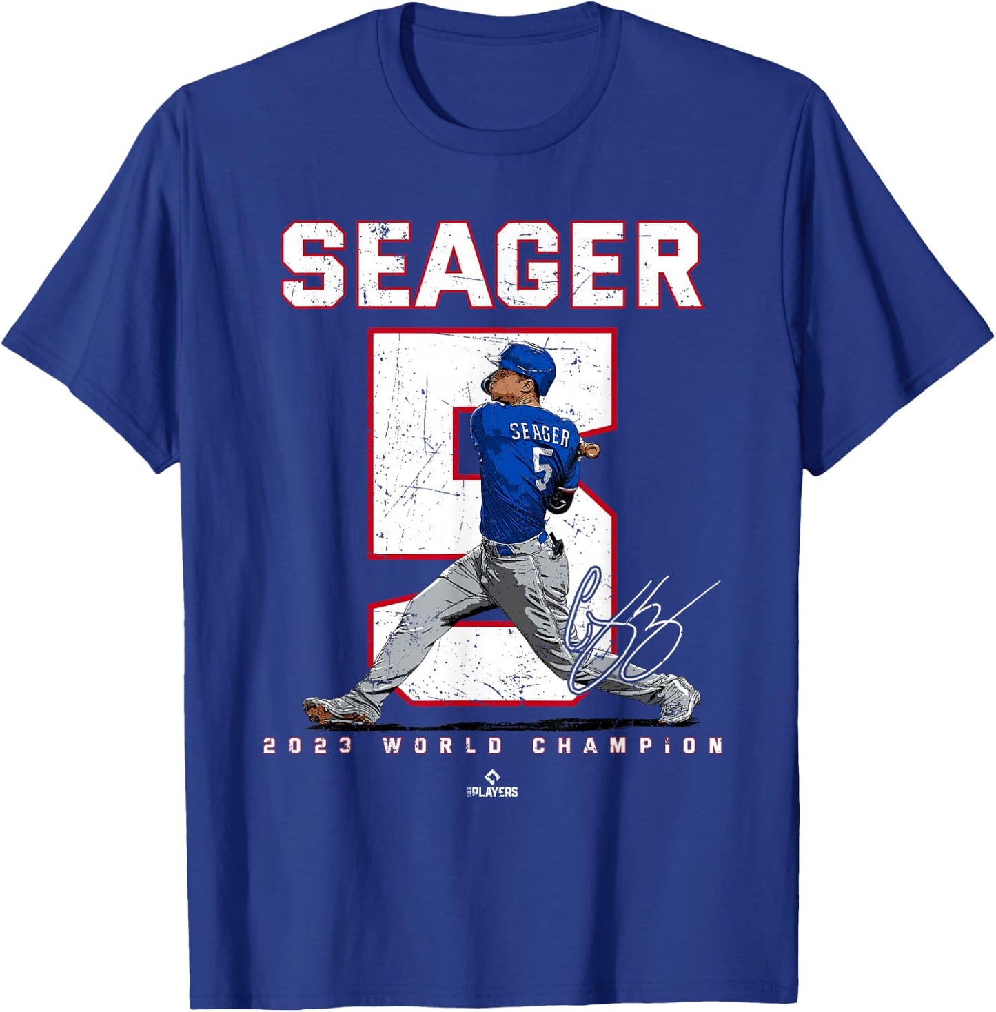 Player Number 2023 World Champion Corey Seager Texas MLBPA T-Shirt - T-Shirt | Royal