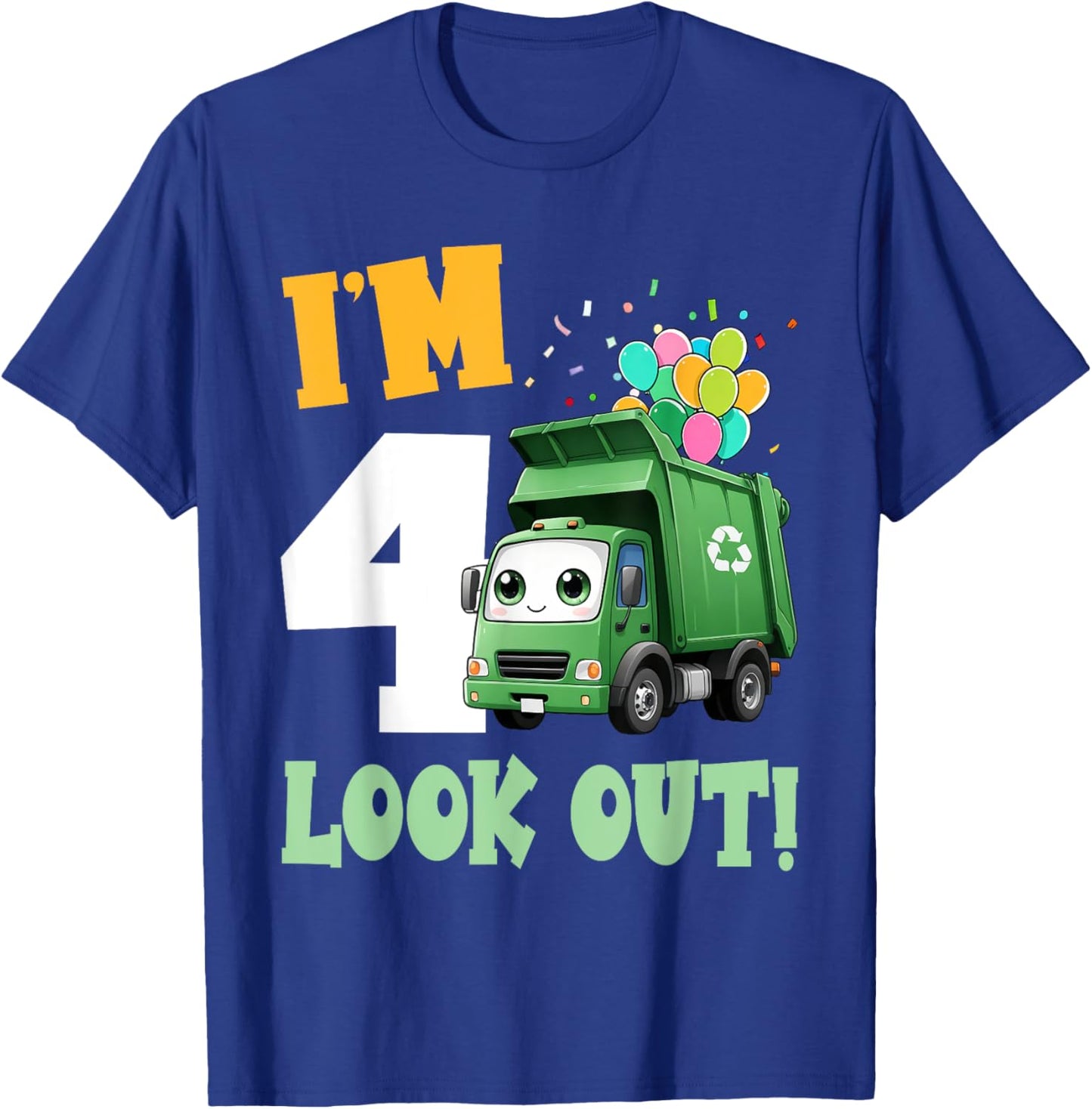 4th Birthday I'm 4 Look Out Garbage Truck Bday Boys Kids T-Shirt - T-Shirt | Royal