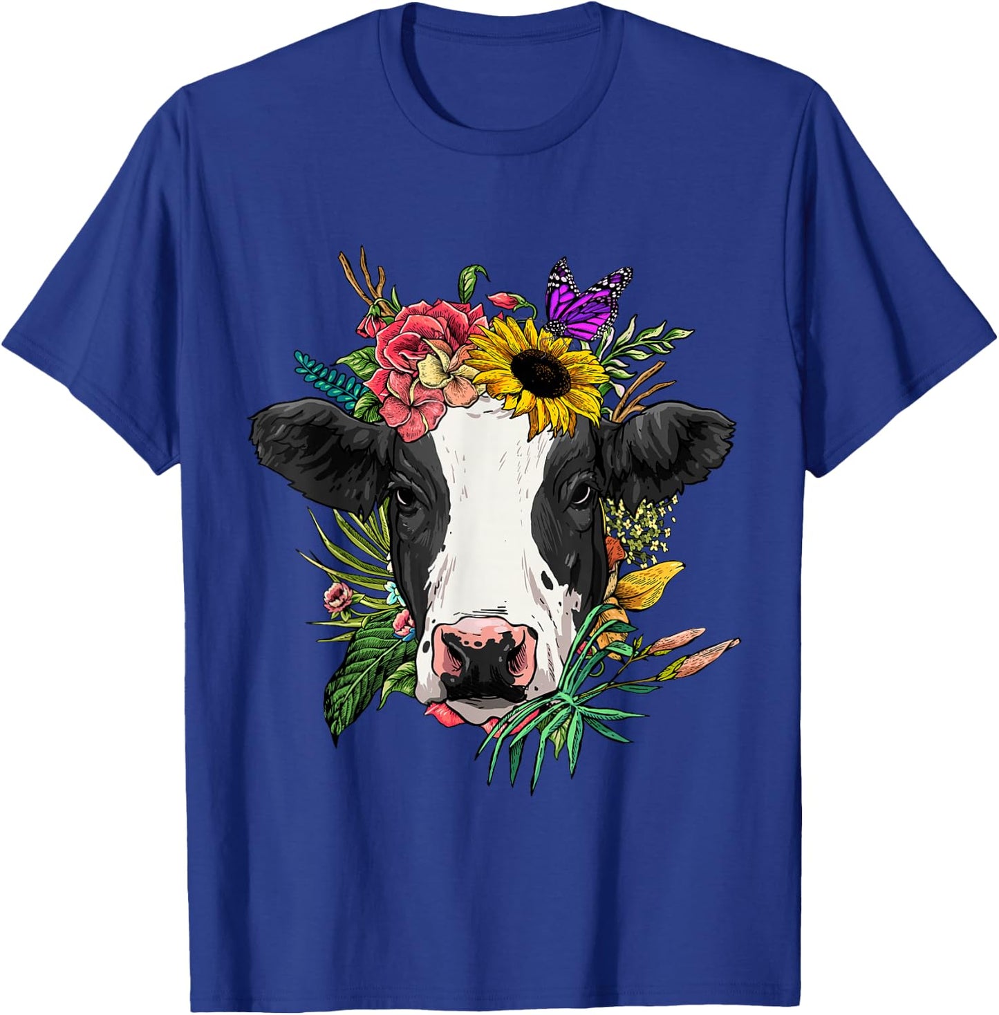 Floral Cow Head Spring Nature Lovers Farmer T-Shirt - T-Shirt | Royal