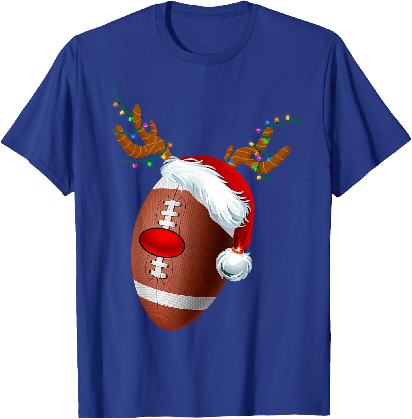 Christmas Football Ball Santa Hat Reindeer Xmas Boys Men T-Shirt - T-Shirt | Royal