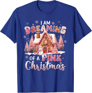 I'm Dreaming Of A Pink Christmas Xmas Pink House Snowman T-Shirt - T-Shirt | Royal