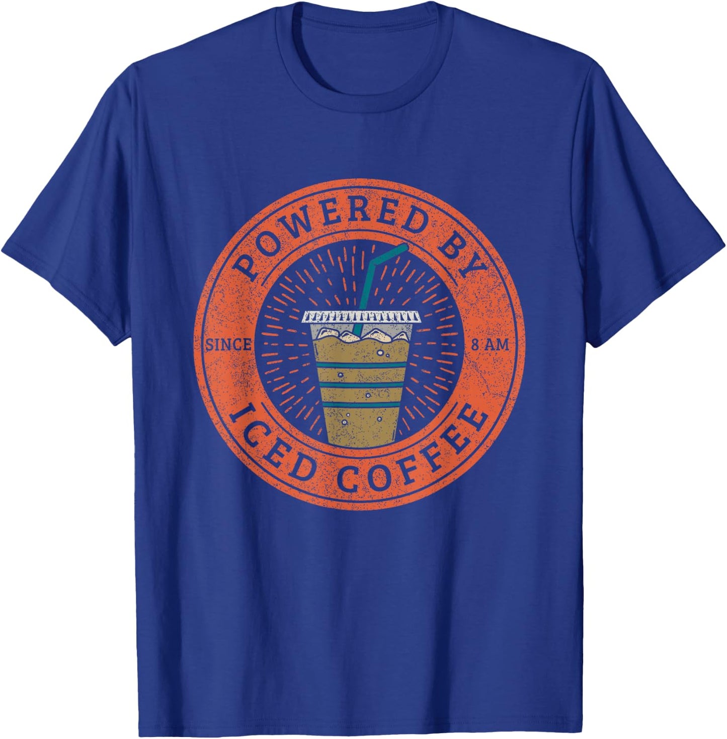 Lisa Norris Artworks Cute Powered by Iced Coffee - Black, -Adults, Small, Short Sleeve, Modern Casual, Fun, Ice Coffee T-Shirt - T-Shirt | Royal