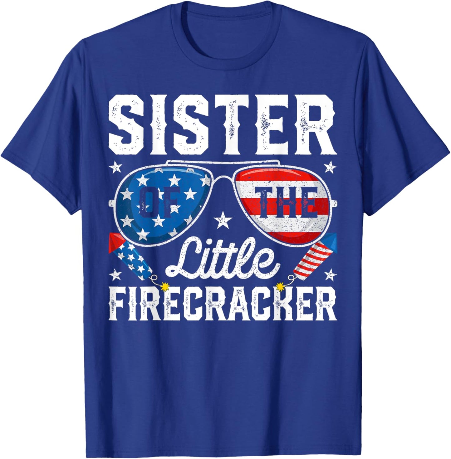 4th of July Birthday Sister Of The Little Firecracker T-Shirt - T-Shirt | Royal