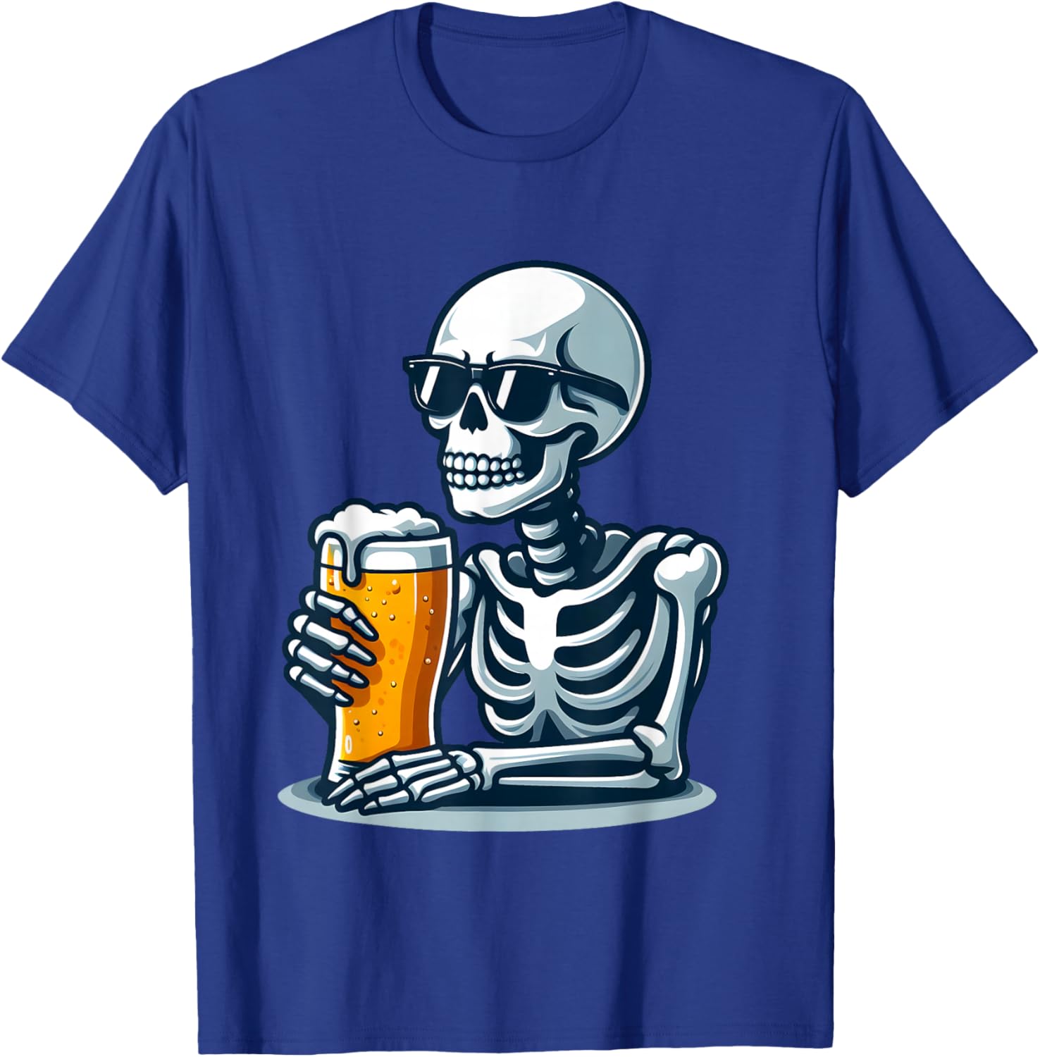 Skeleton Beer Drinking Sunglasses Funny Halloween Beer Lover T-Shirt - T-Shirt | Royal