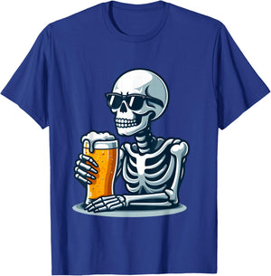Skeleton Beer Drinking Sunglasses Funny Halloween Beer Lover T-Shirt - T-Shirt | Royal