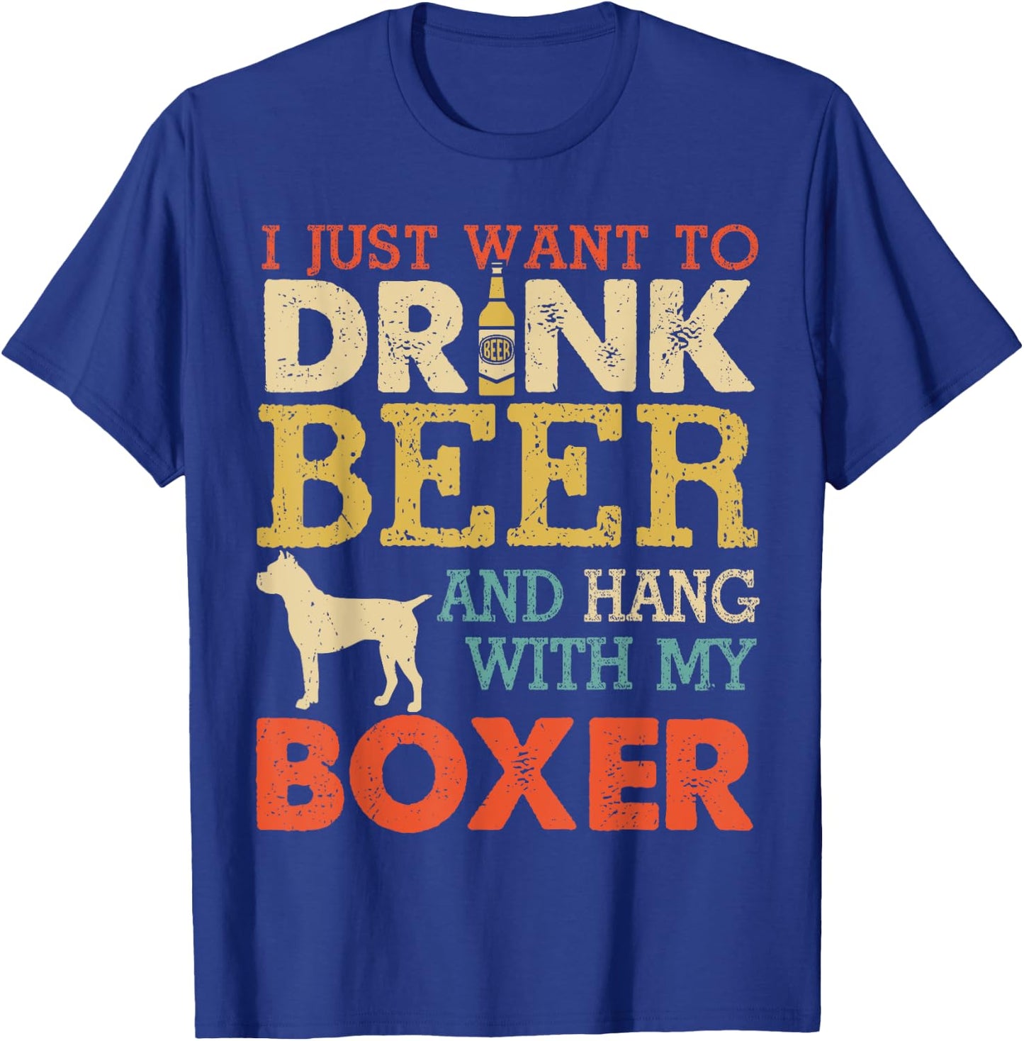 Boxer Dad Drink Beer Hang With Dog Funny Men Vintage T-Shirt - T-Shirt | Royal