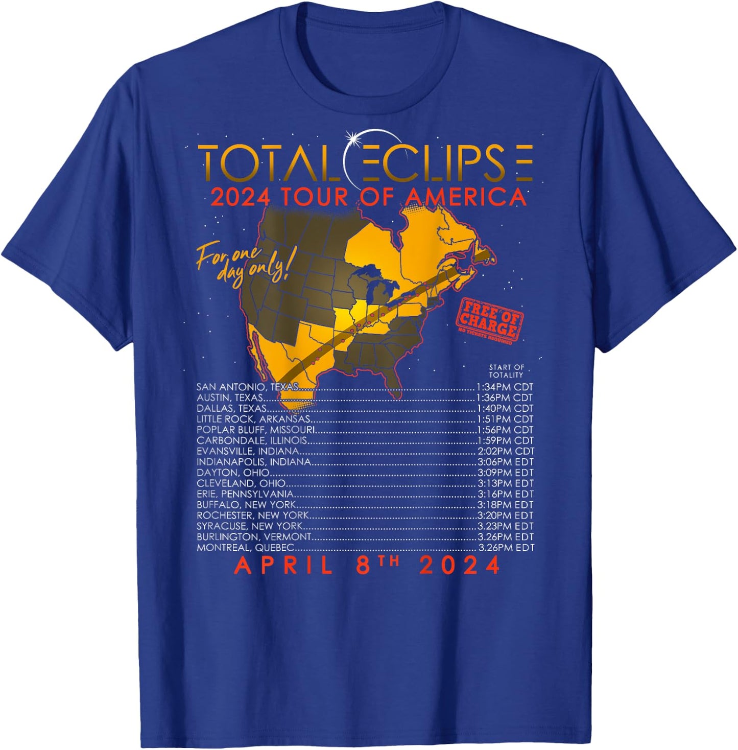 Total Solar Eclipse 2024 Tour of America 04.08.24 T-Shirt - T-Shirt | Royal