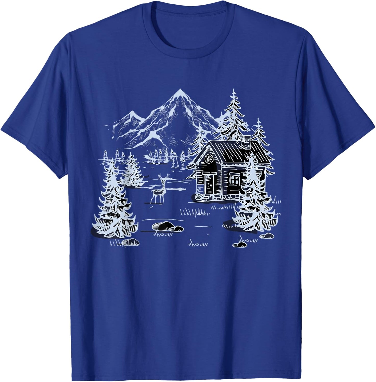 Outdoors Nature Mountains Trees Wildlife House Forest Hiking T-Shirt - T-Shirt | Royal