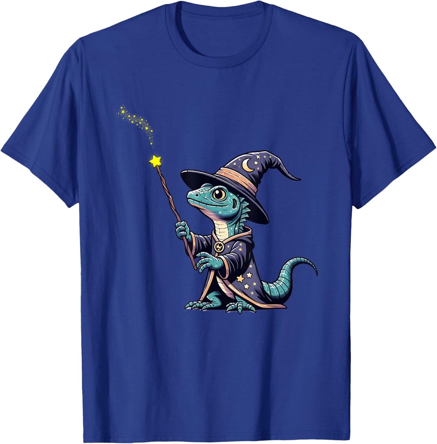 Basilisk Lizard with a Wizard Cool Lizard Art Herpetology T-Shirt - T-Shirt | Royal