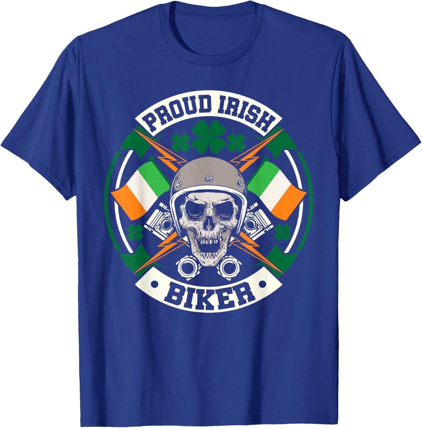 Motorcycle Proud Irish Biker Ireland Skull St Patricks Day T-Shirt - T-Shirt | Royal