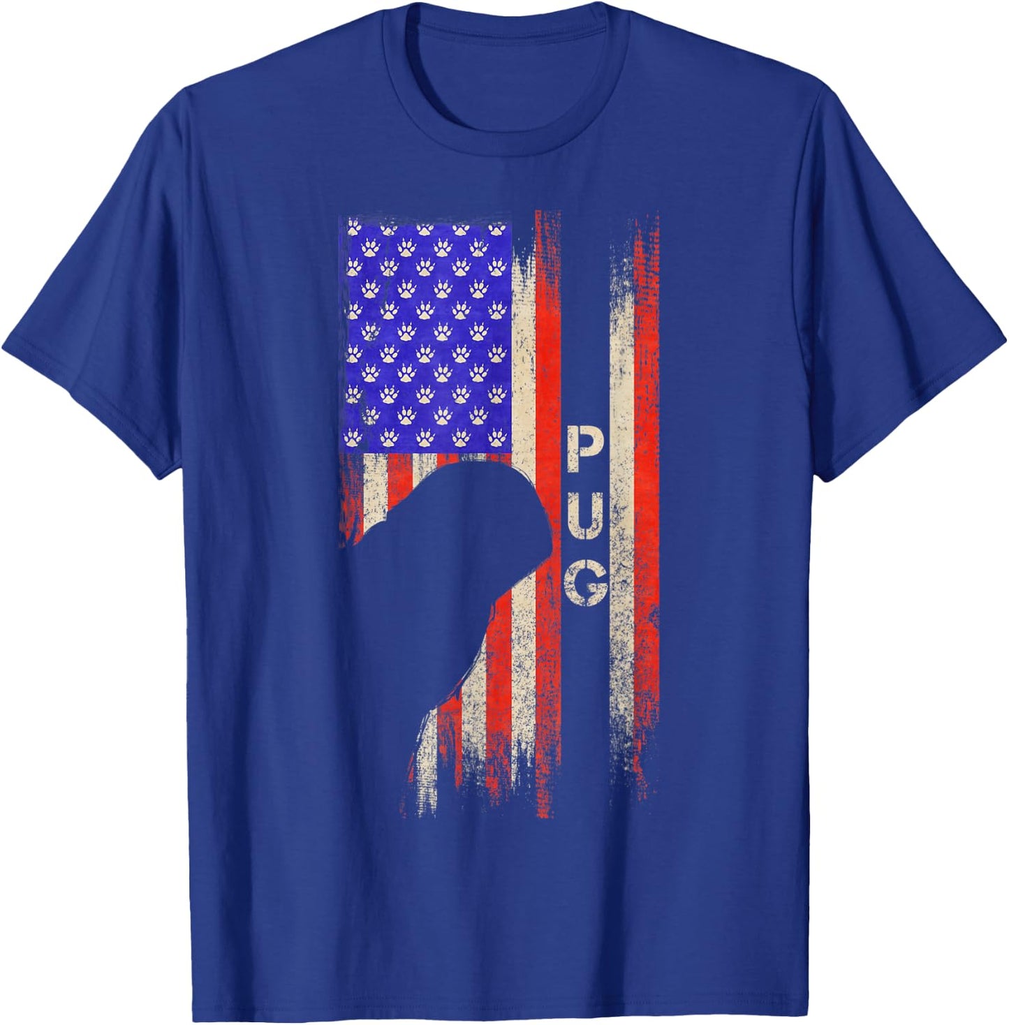 Vintage USA American Flag Pug Dog Silhouette Distressed Kids Men T-Shirt - T-Shirt | Royal