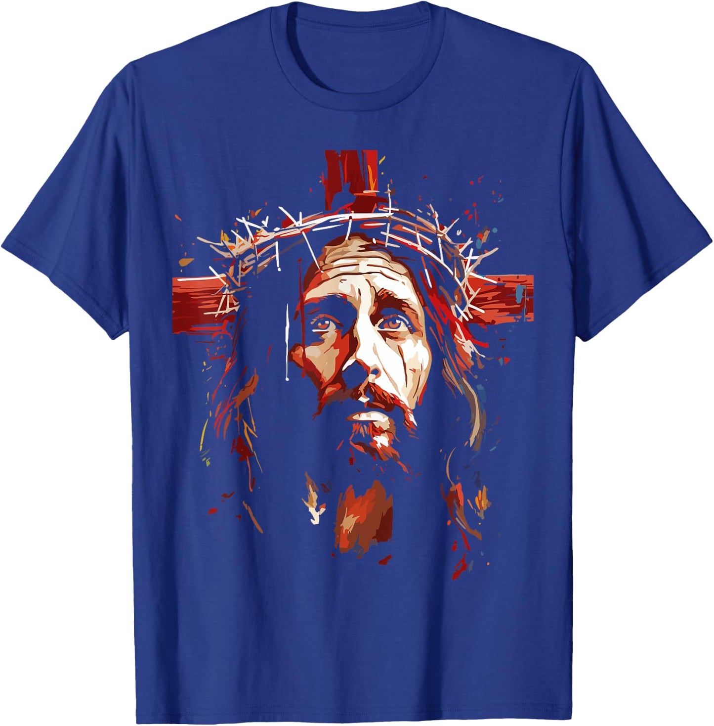 Jesus God Cross Christian Colorful Artwork Christian Faith T-Shirt - T-Shirt | Royal
