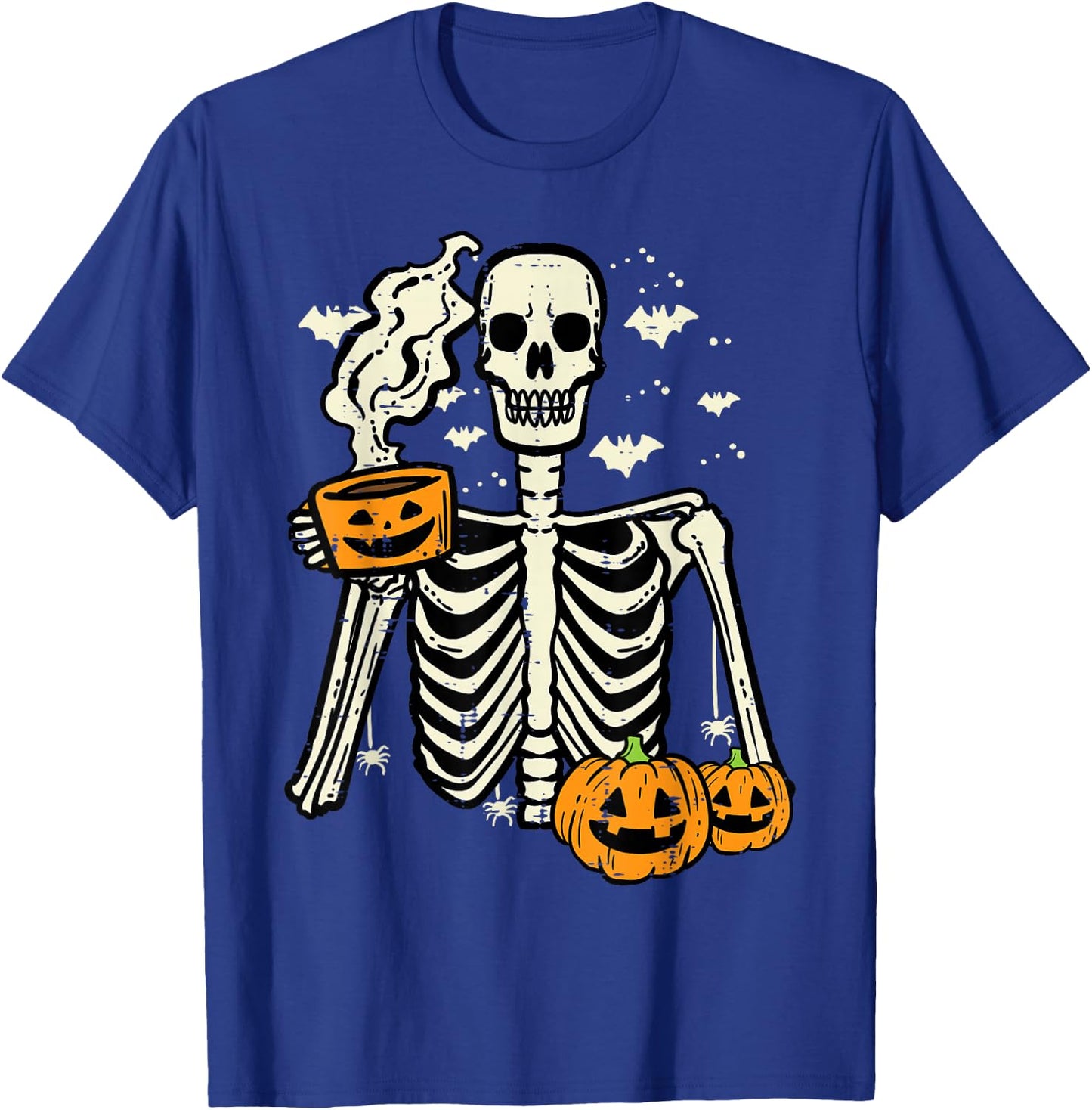 Halloween Skeleton Pumpkin Fall Coffee Fun Costume Men Women T-Shirt - T-Shirt | Royal