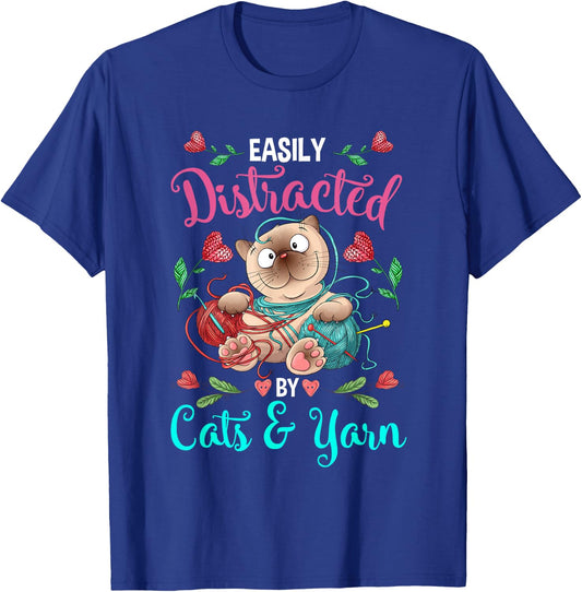 Cats and Yarn Addicted Funny Crochet Woman T-Shirt - T-Shirt | Royal