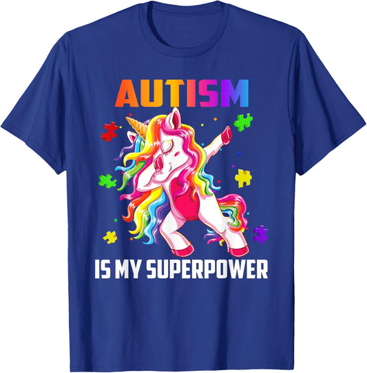 Autism Is My Superpower Dabbing Unicorn Gift Kids Boys Girls T-Shirt - T-Shirt | Royal