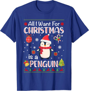 All I Want Is A Penguin For Christmas Ugly Xmas Pajamas T-Shirt - T-Shirt | Royal
