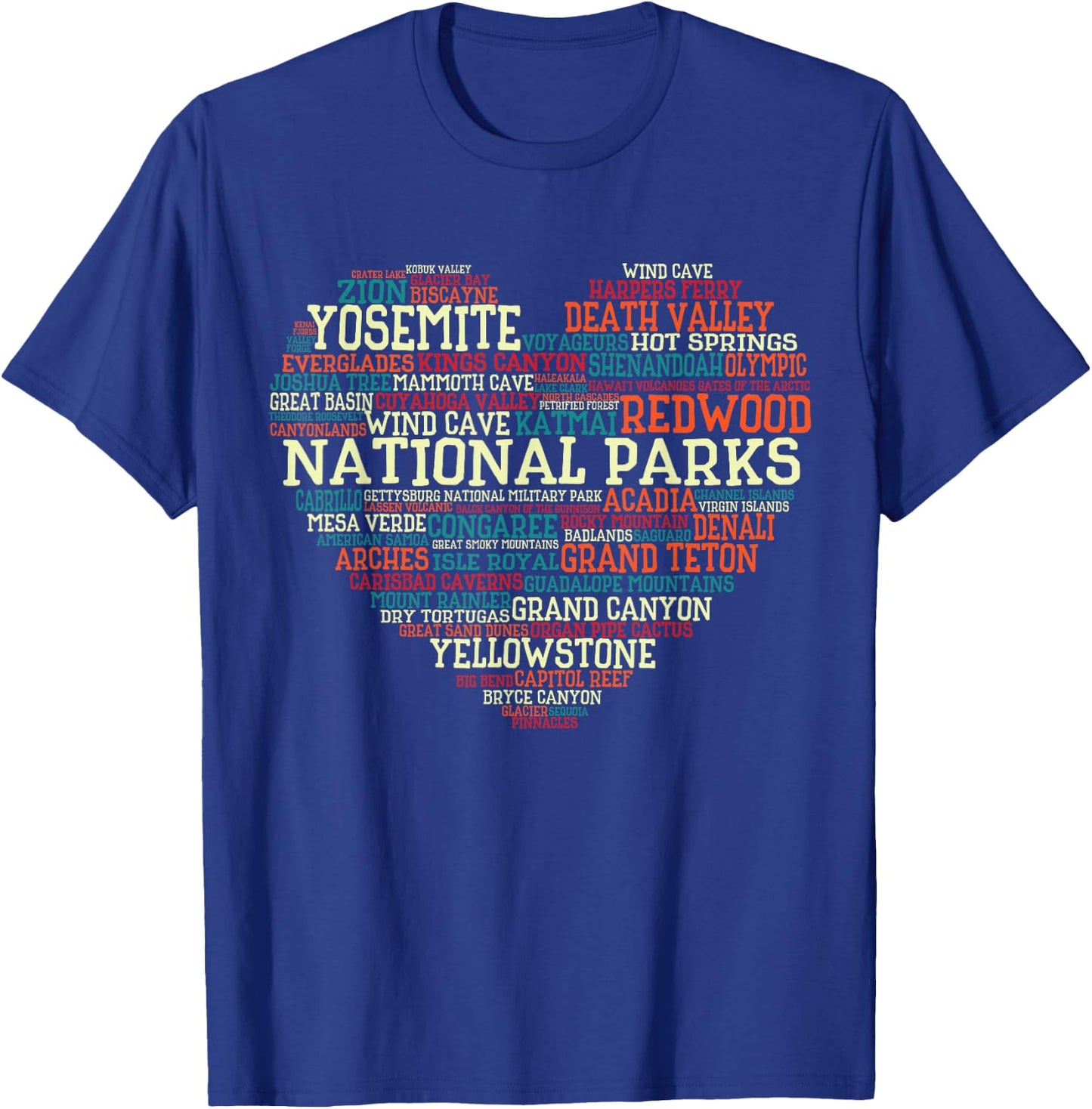 National Parks List Word Cloud heart Camping Men Women Kids T-Shirt - T-Shirt | Royal