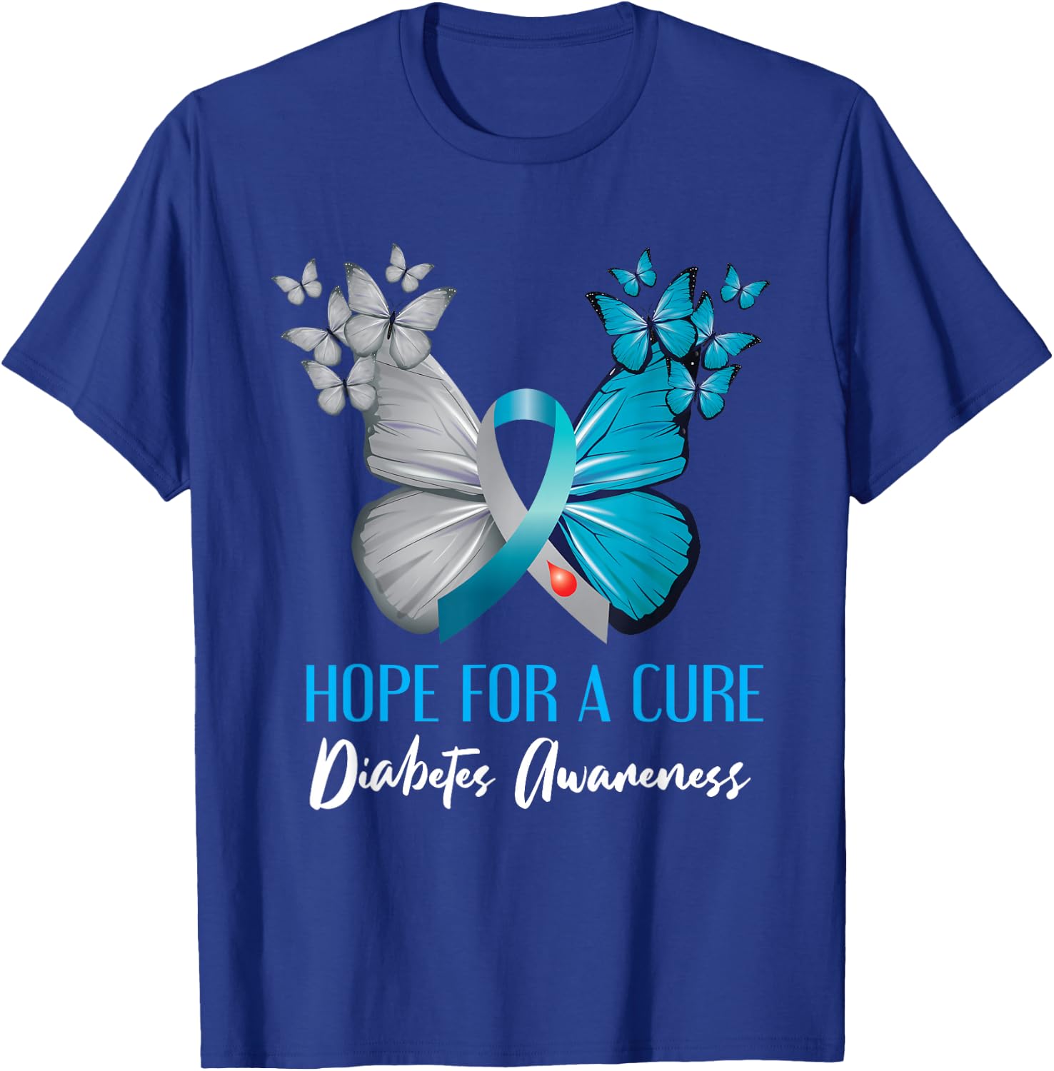 Type 1 Diabetes Awareness Hope For A Cure Mom Butterfly T-Shirt - T-Shirt | Royal