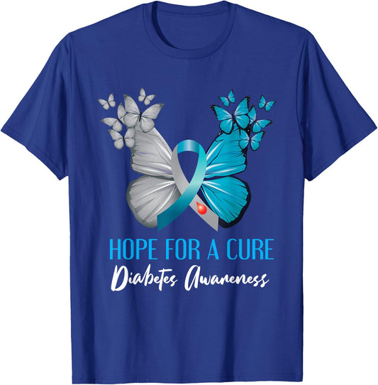 Type 1 Diabetes Awareness Hope For A Cure Mom Butterfly T-Shirt - T-Shirt | Royal