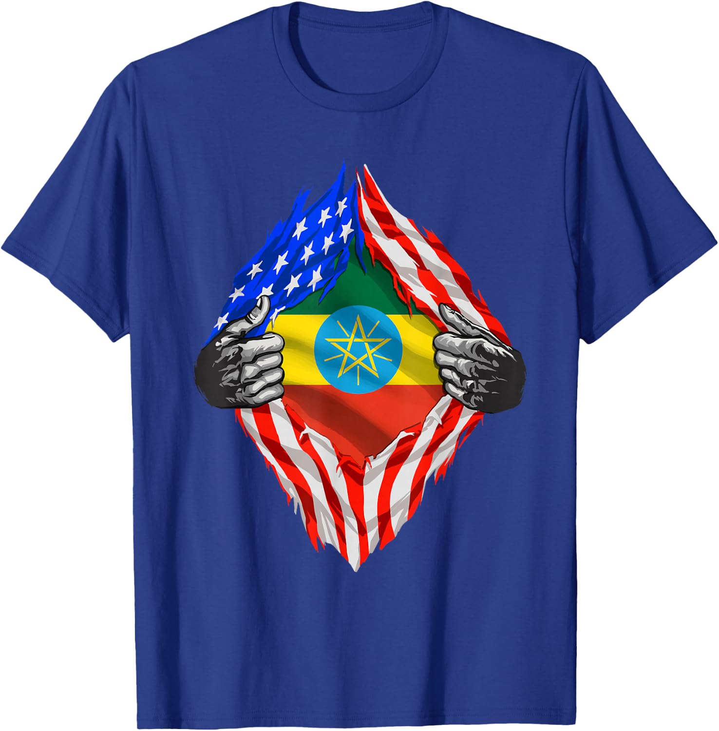 Ethiopia Roots USA Flag Patriotic Ethiopian Heritage Patriot T-Shirt - T-Shirt | Royal