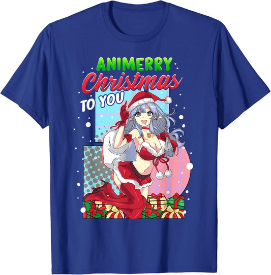 Animerry Christmas Cute Anime Girl Santa Claus Dress Costume T-Shirt - T-Shirt | Royal