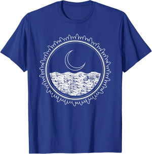 Crescent Moon Sea Night Sky Minimal Line Art Minimalist Gift T-Shirt - T-Shirt | Royal