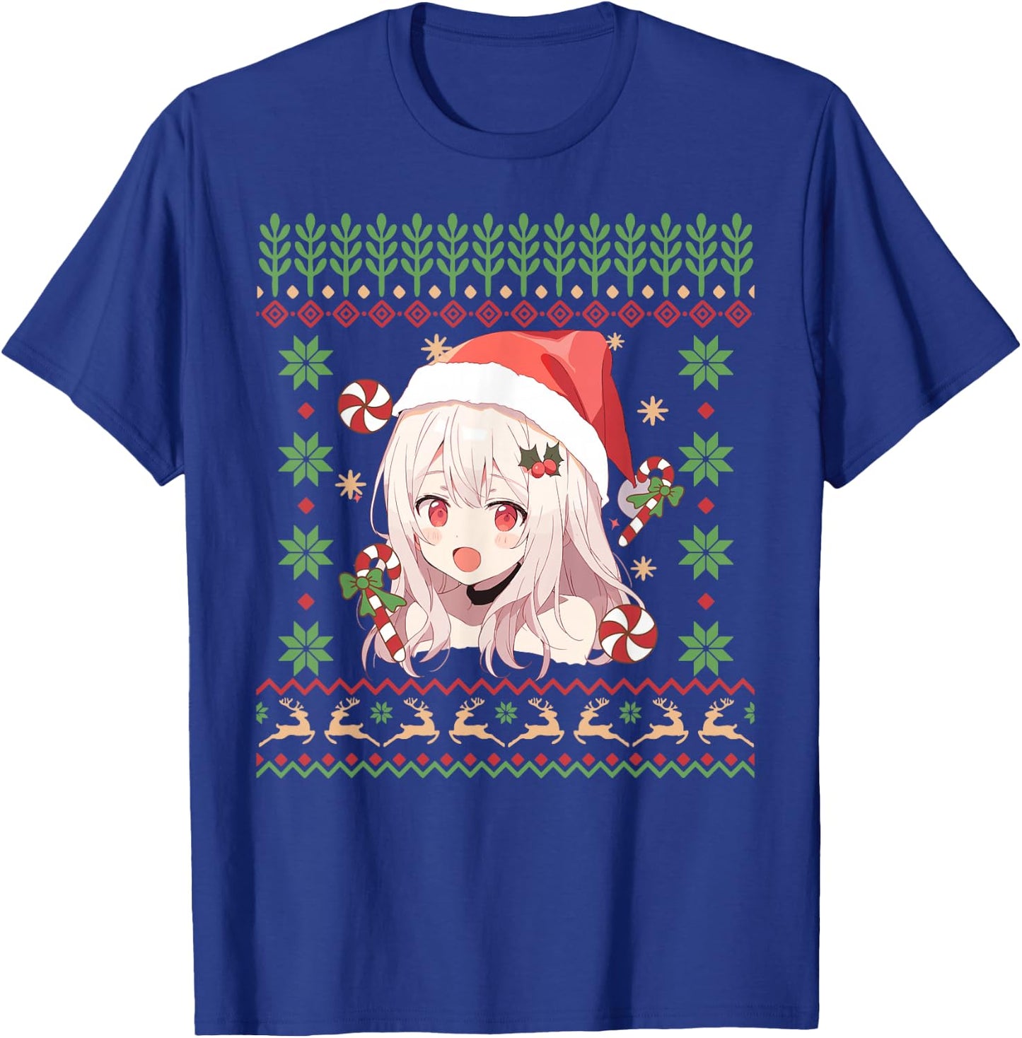 Cute Anime Girl Santa Hat Ugly Sweater Anime Otaku Christmas T-Shirt - T-Shirt | Royal