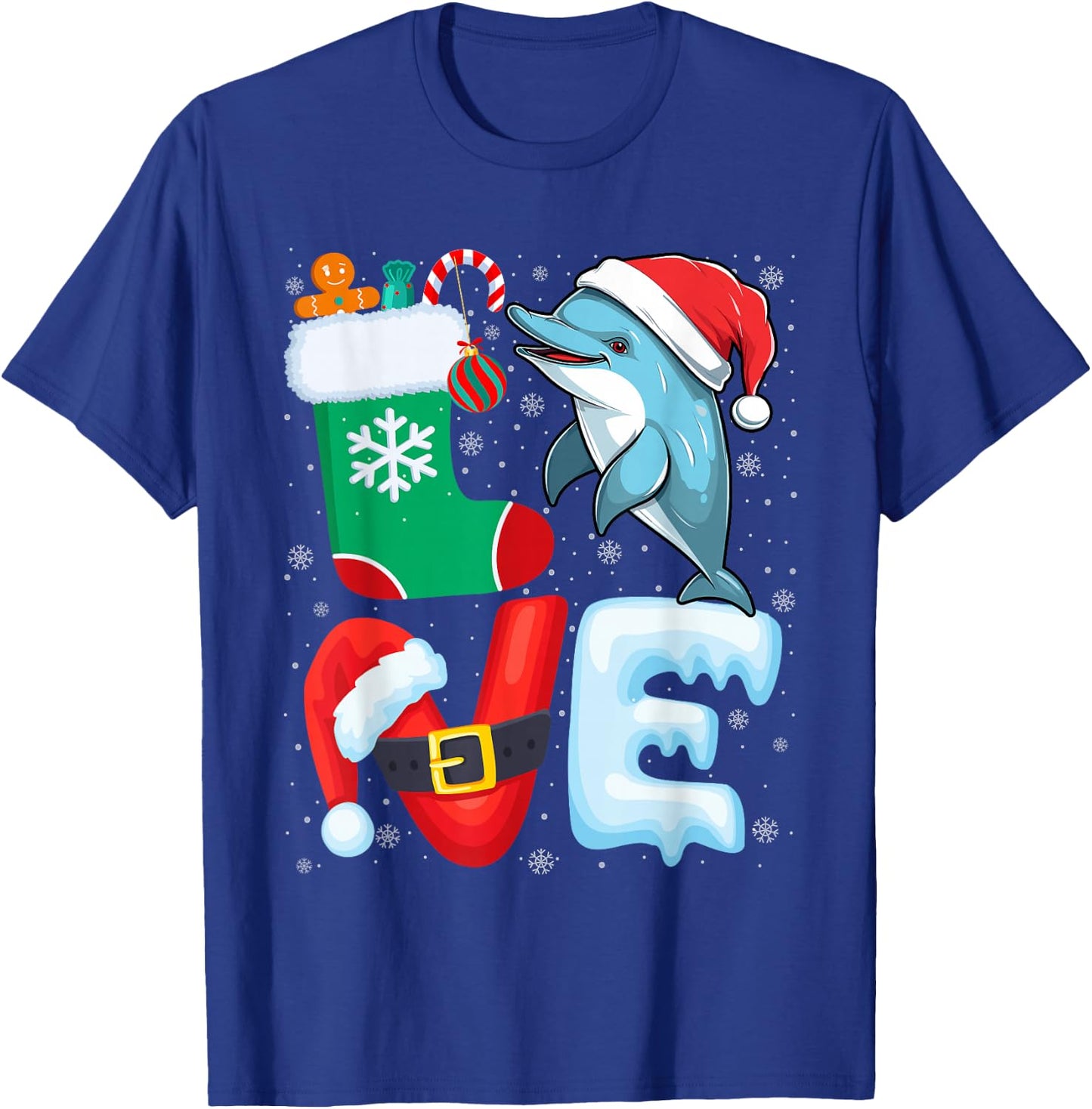 Dolphin Christmas Shirt Dolphin Wearing Santa Hat Xmas T-Shirt - T-Shirt | Royal