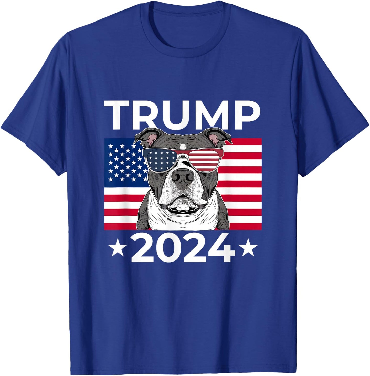 US Election Vote Donald Trump 2024 Pitbull Dog USA Flag T-Shirt - T-Shirt | Royal