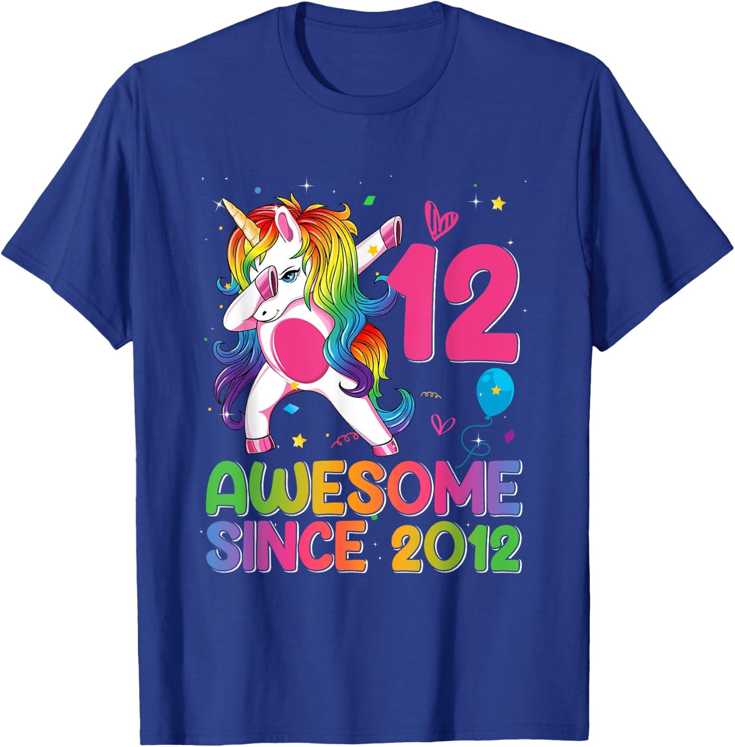 12 Years Old Awesome Since 2012 12th Birthday Unicorn Girls T-Shirt - T-Shirt | Royal