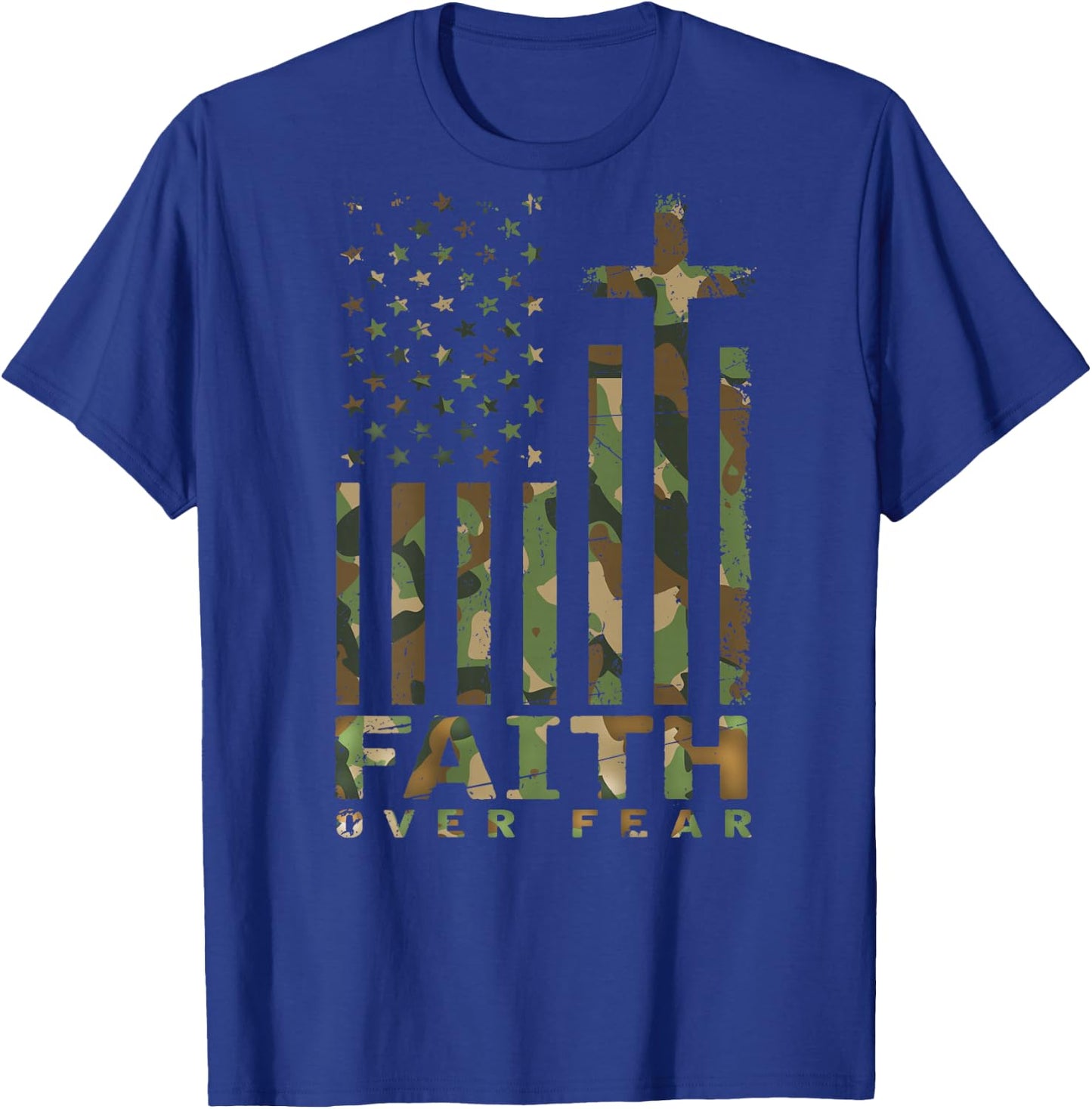 Military Camo Faith Over Fear Inspirational Christian T-Shirt - T-Shirt | Royal