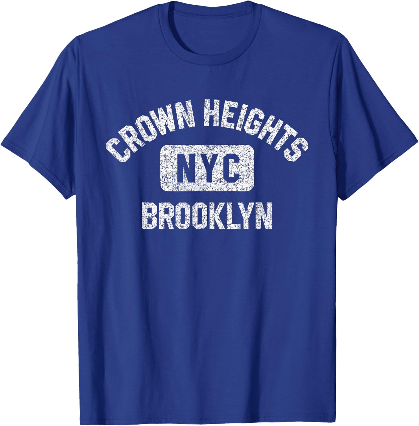 Crown Heights Brooklyn NYC Gym Style Distressed White Print T-Shirt - T-Shirt | Royal