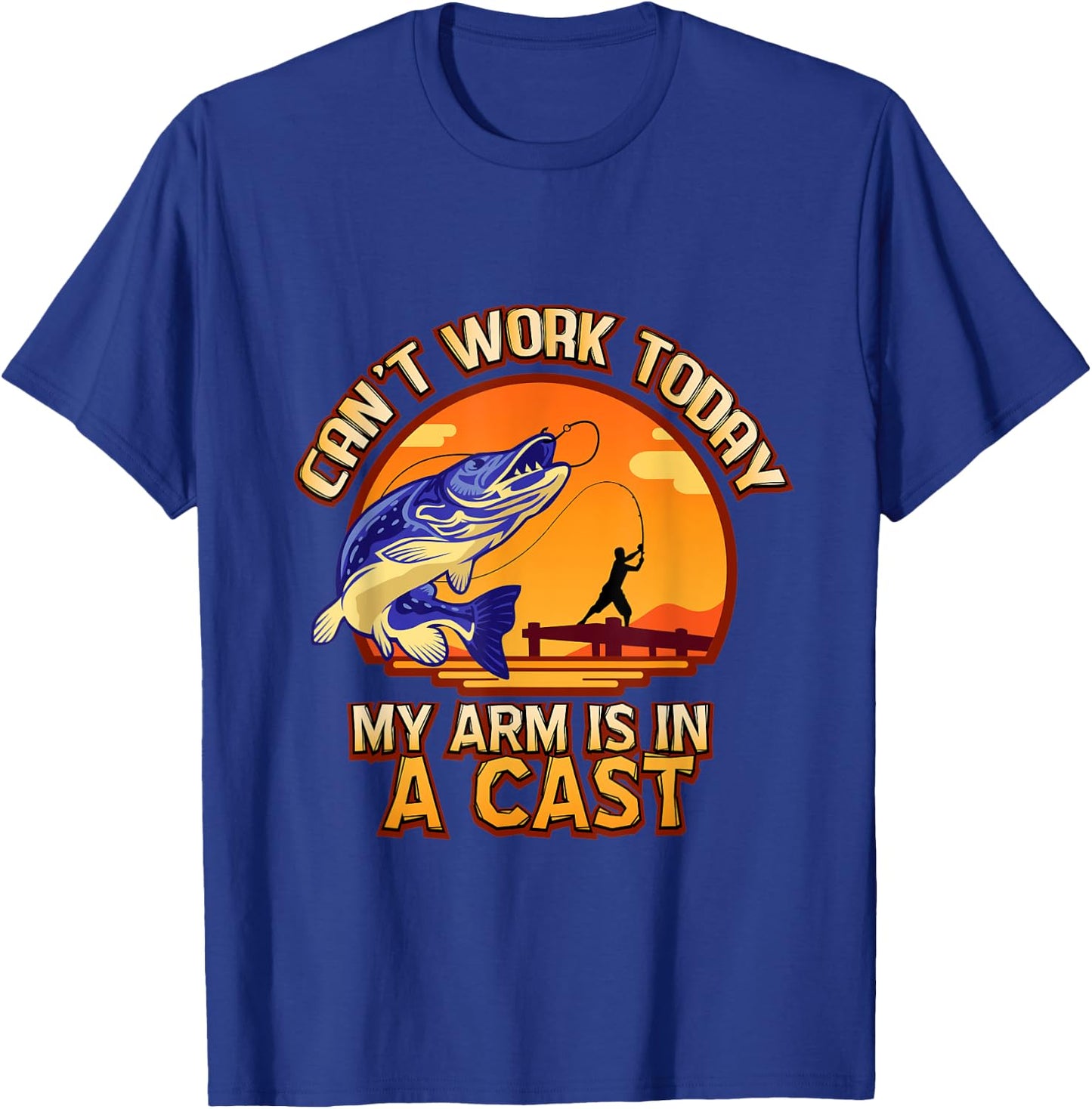 Fishing Pole Cast & Reeling In Fish - Funny Fisherman Gift T-Shirt - T-Shirt | Royal