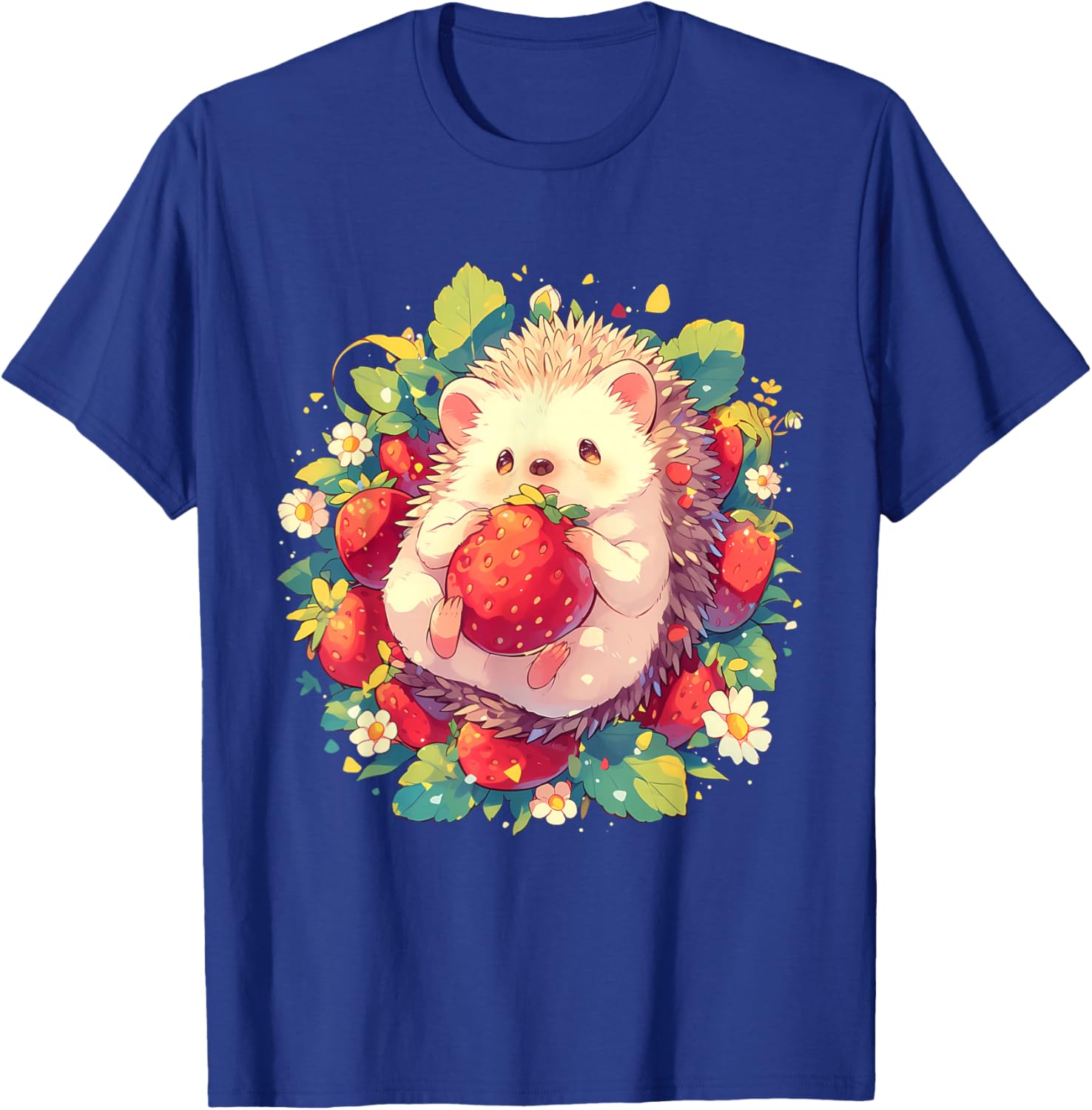 Strawberry Hedgehog Floral Drawing Wildlife Cute Hedgehog T-Shirt - T-Shirt | Royal