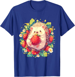 Strawberry Hedgehog Floral Drawing Wildlife Cute Hedgehog T-Shirt - T-Shirt | Royal