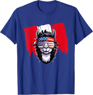 Peruvian American Peru USA Flag Patriotic Llama July 4th T-Shirt - T-Shirt | Royal