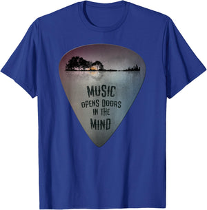 Distressed Guitar Pick Lake Reflections Music Lover Guitar T-Shirt - T-Shirt | Royal