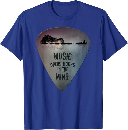 Distressed Guitar Pick Lake Reflections Music Lover Guitar T-Shirt - T-Shirt | Royal