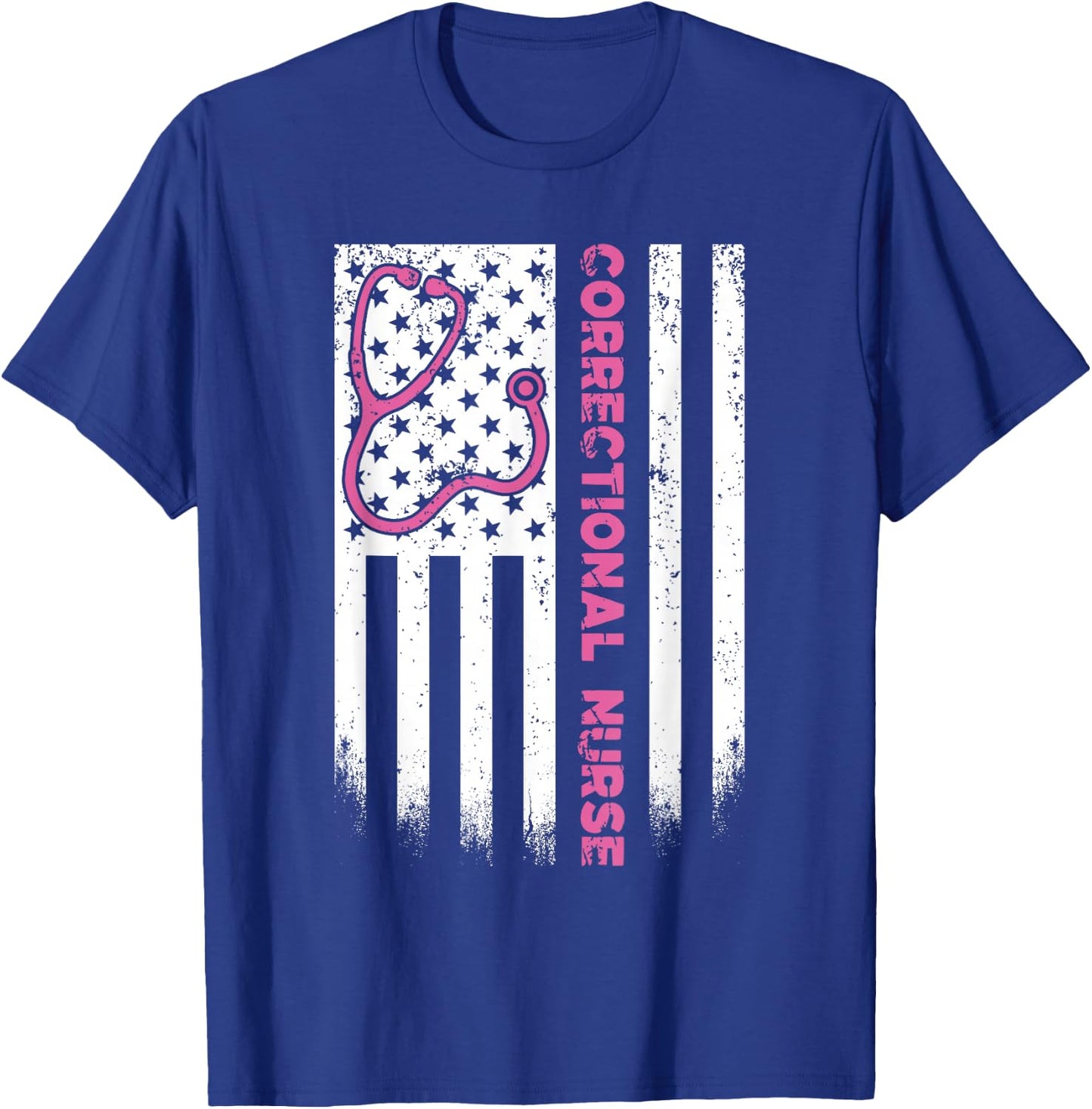 Correctional Nurse American Flag US Stethoscope RN Patriotic T-Shirt - T-Shirt | Royal