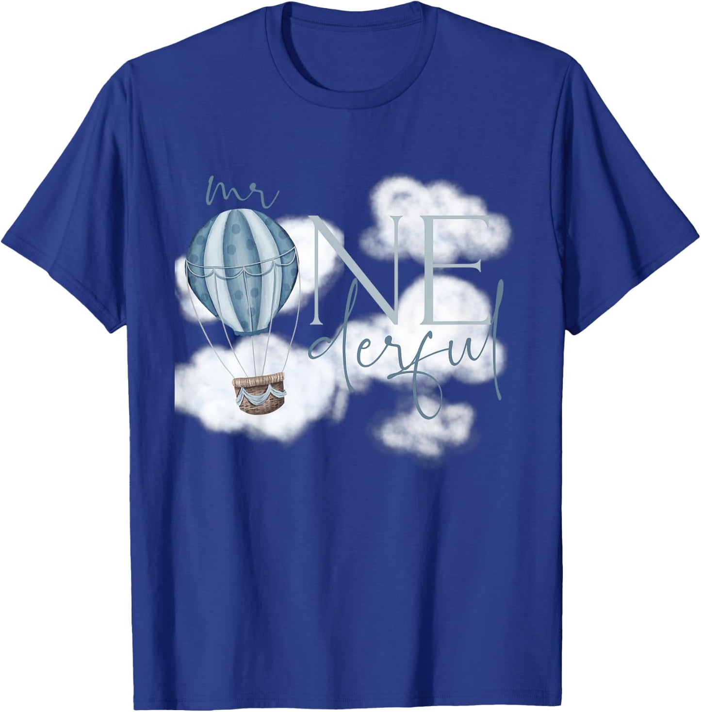 Kids Mr Onederful Hot Air Balloon Blue 1st Birthday Boy Party T-Shirt - T-Shirt | Royal