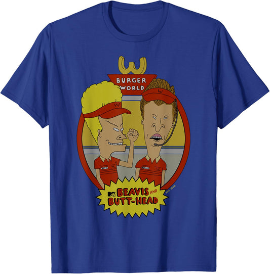 Beavis and Butt-Head Burger World Circle Frame Poster T-Shirt - T-Shirt | Royal