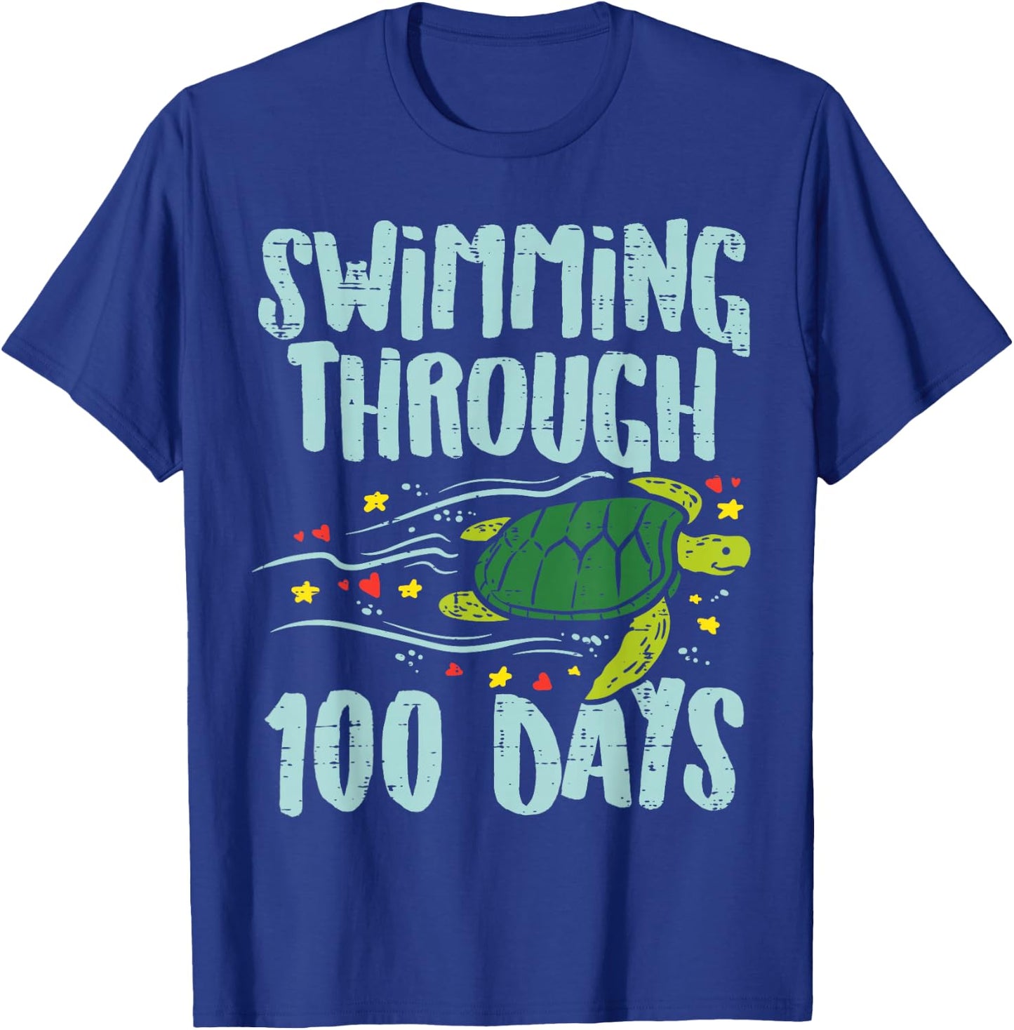 Swimming Through 100 Days Turtle 100th Day School Kids Gift T-Shirt - T-Shirt | Royal