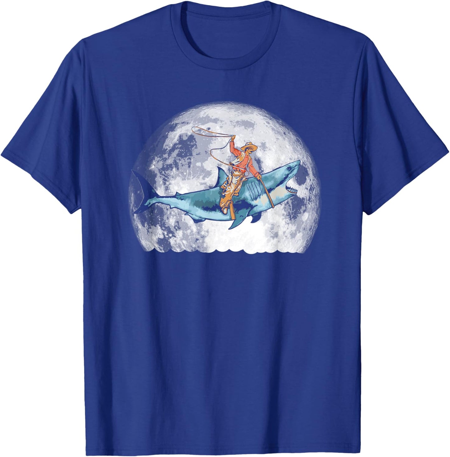 Shark Lover Rodeo Cowboy Riding Great White Vintage Funny T-Shirt - T-Shirt | Royal